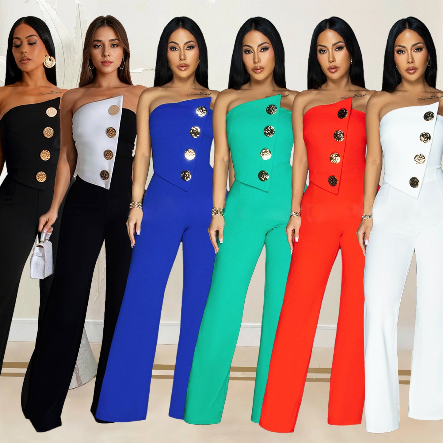 Dame Elegante Jumpsuit med asymmetrisk top og stilfulde knapdetaljer Stilla