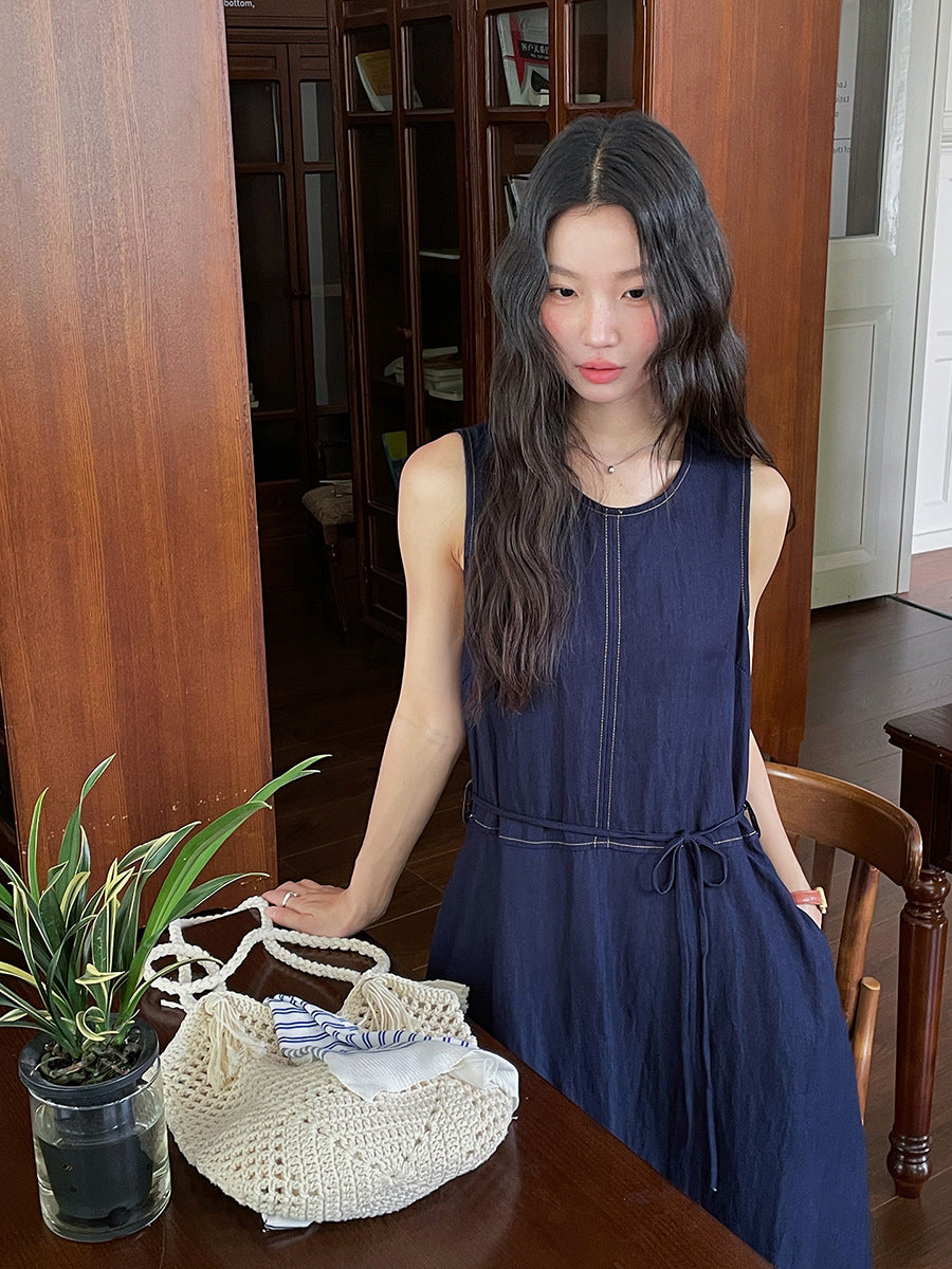 Dame afslappet maxikjole med flæse detaljer og elastisk talje Stilla