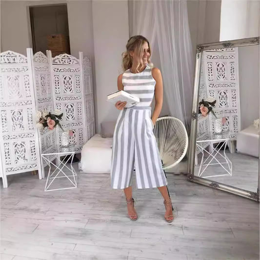 Dame jumpsuit med grå striber og elegant snit Stilla