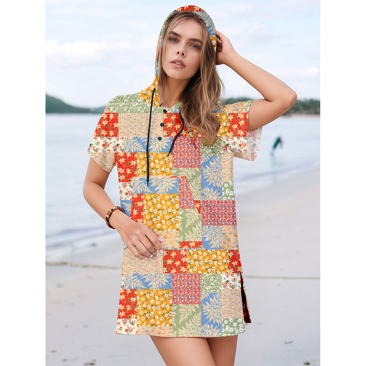 Dame afslappet strandkjole med glædeligt patchwork-design Stilla