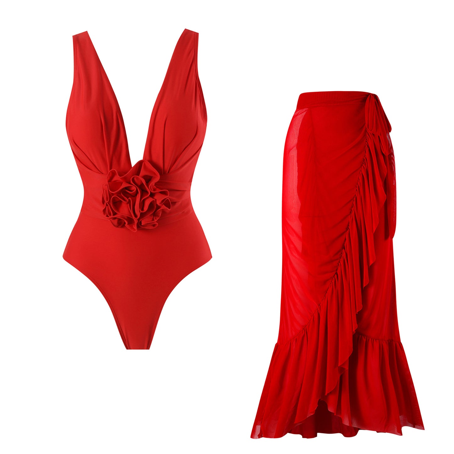 Dame Elegant Eén-delt med raffineret flæse og følgeskørt Stilla