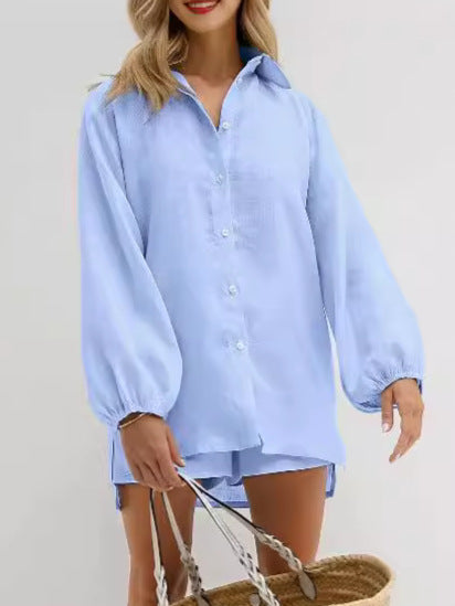 Dame Elegant Kort jumpsuit med ballonærmer og skjortekrave Stilla
