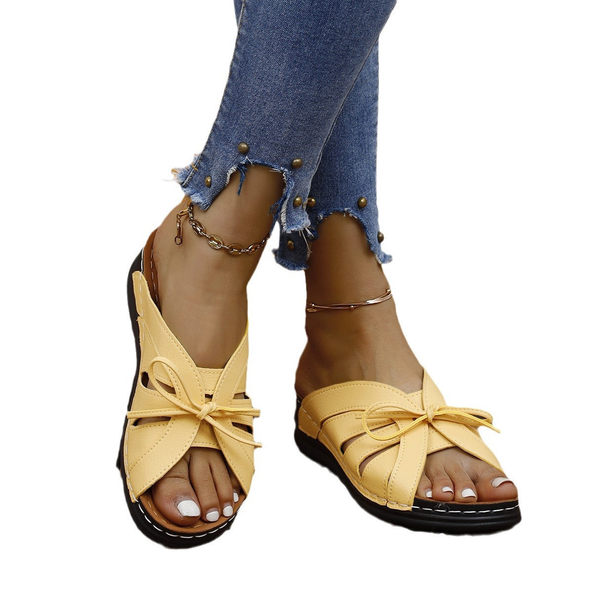 Dame Åben-Tå Sløjfe-Detalje Slides Stilla