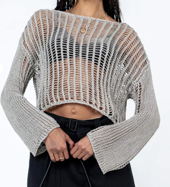 Dame Cropped Open Knit Pullover Stilla