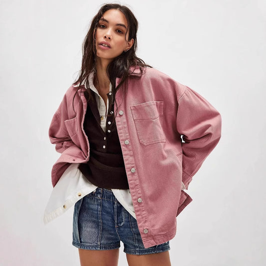 Dame trendy oversized jeansjakke med store lommer Stilla