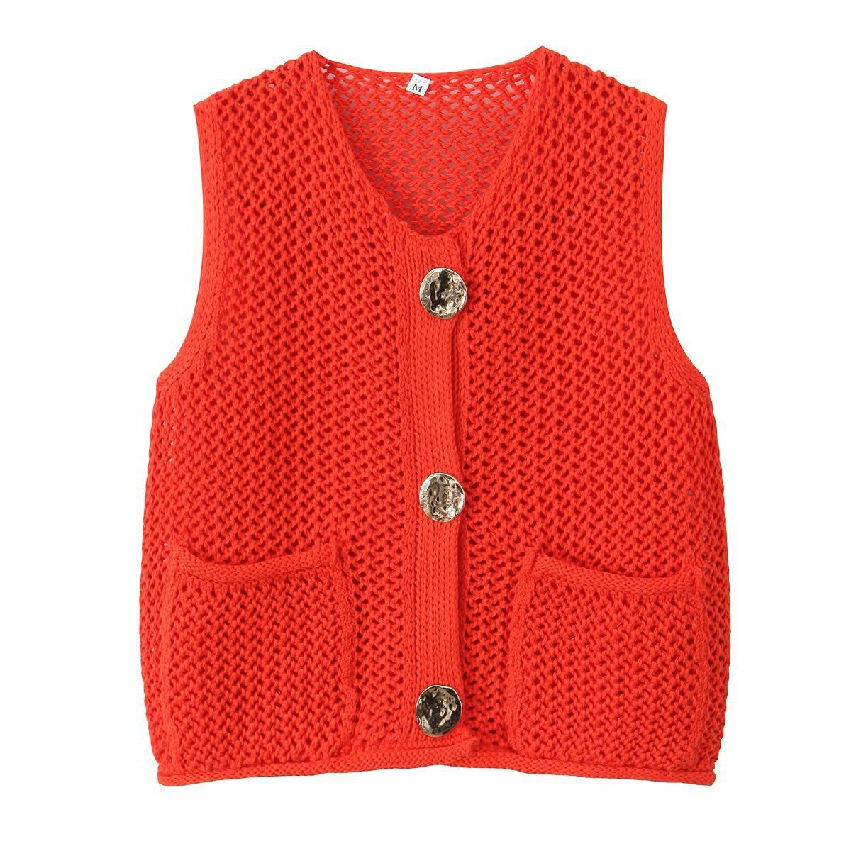 Dame strikvest med elegante knapper og lommer Stilla