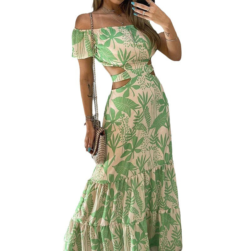 Dame Cut-Out Maxikjole med Puffærmer Stilla