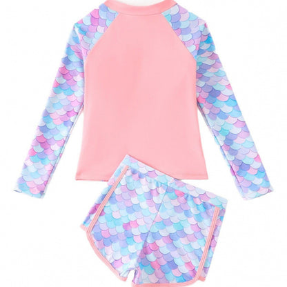 Dame UV-beskyttelse badetøj sæt med lynlås og stilfuldt havfrue-mønster Stilla