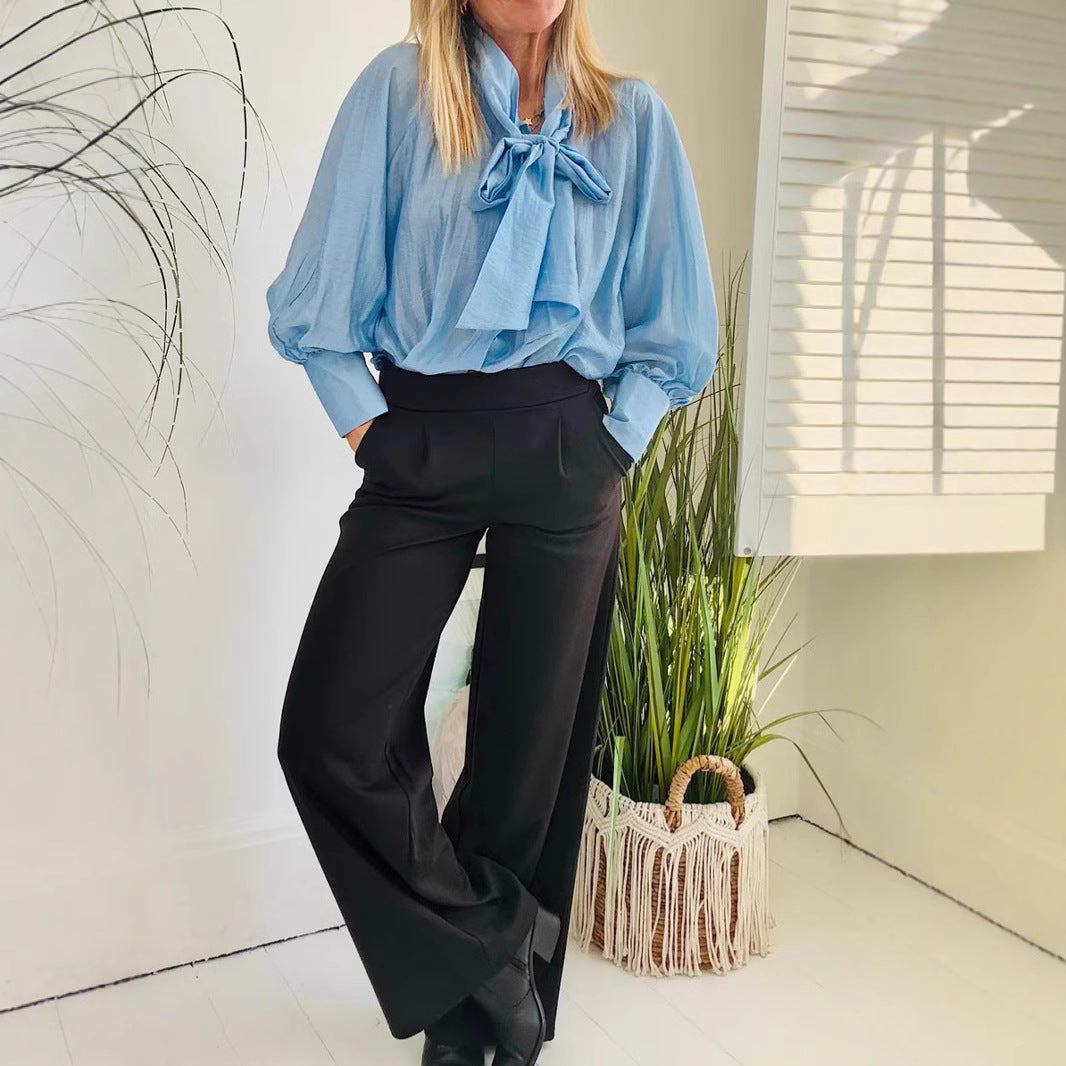 Dame elegant bluse med sløjfe-detalje Stilla