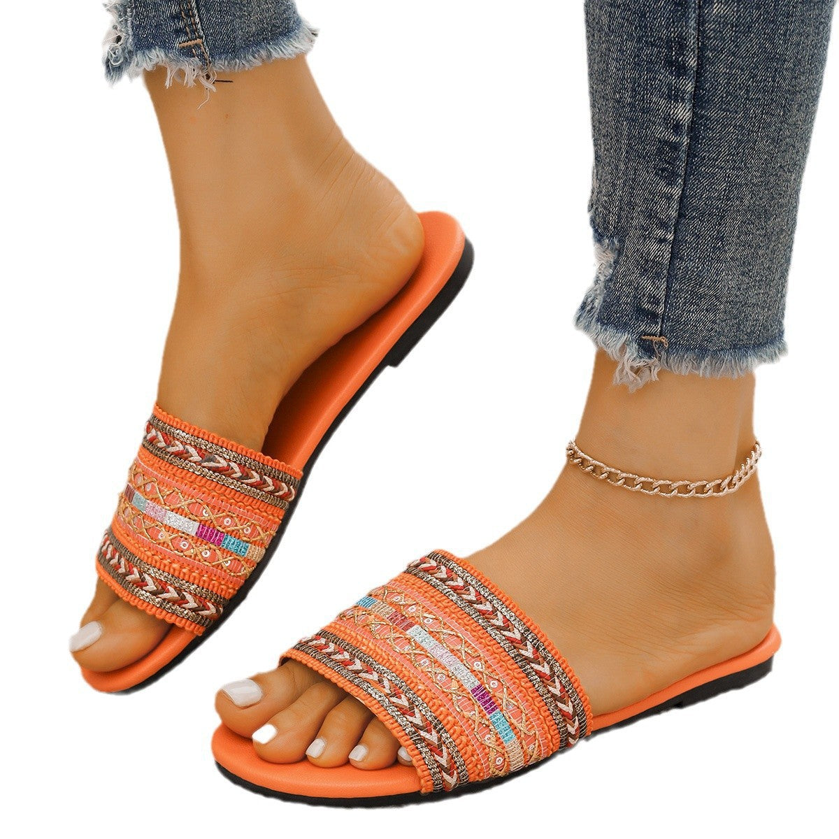 Dame dekorative pantofler med farverig smykkedetalje Stilla