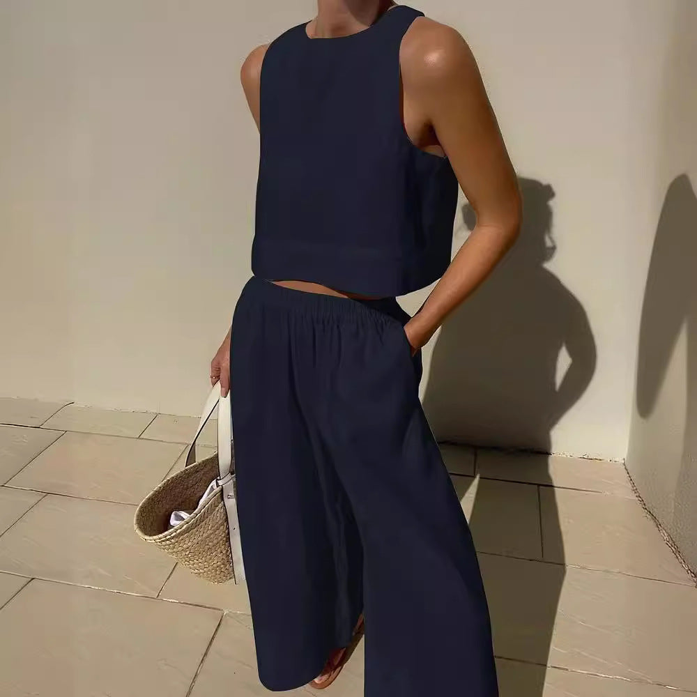 Dame afslappet crop-top med bred bukser og høj talje Stilla