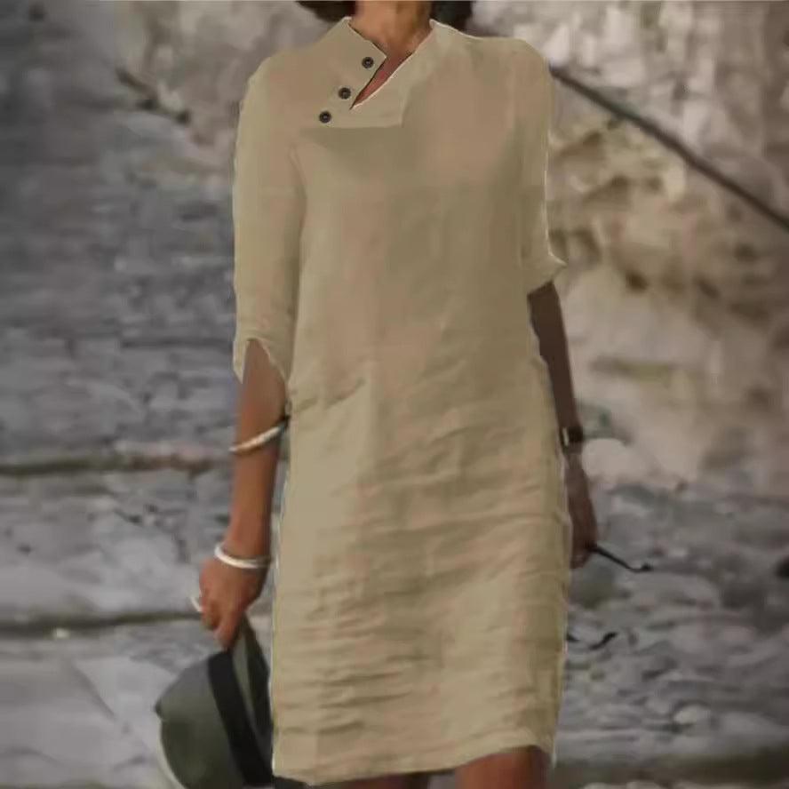 Dame afslappet linnedragt med modige knapdetaljer Stilla