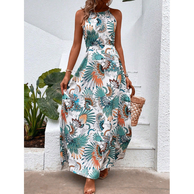 Dame Elegant Halterneck Maxikjole med Livligt Blomsterprint Stilla