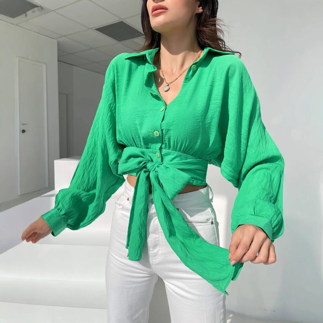 Dame Elegant Knytbluse med lange ærmer og raffineret taljebinding Stilla