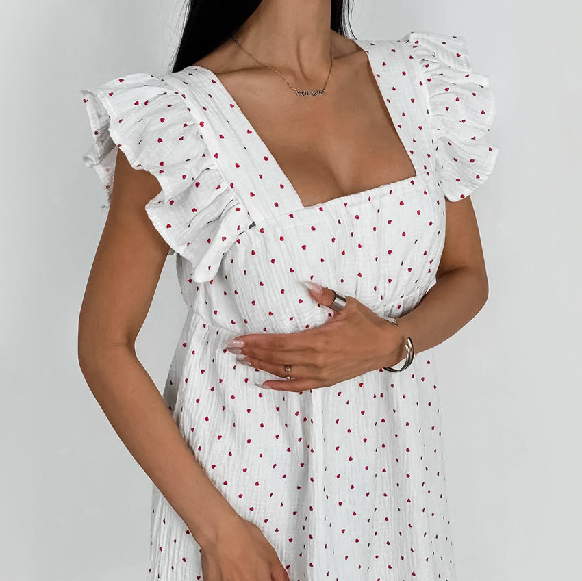 Dame afslappet sommerkjole med flæsedetaljer og elastisk bånd Stilla