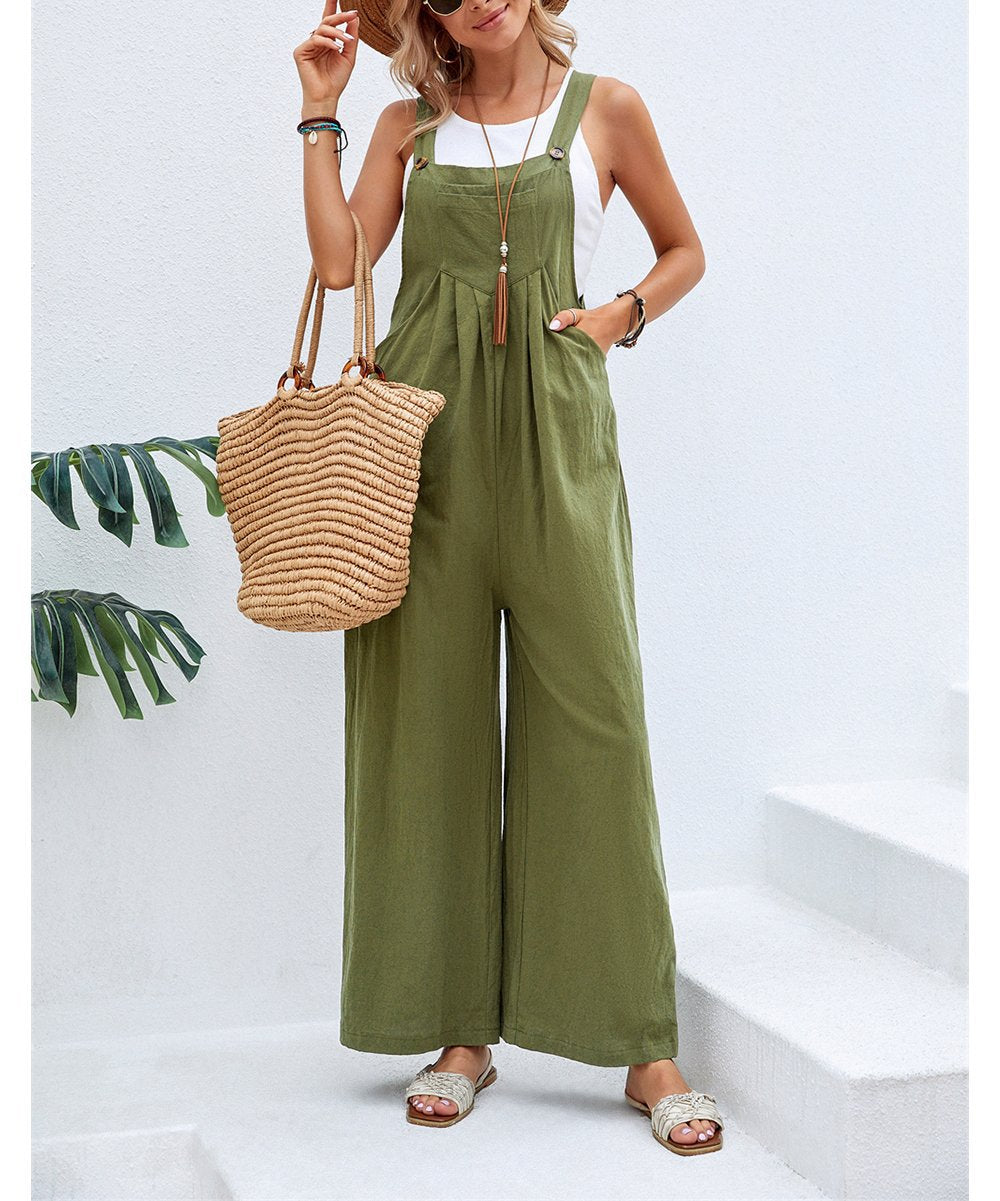 Dame jumpsuit med bred ben og knapdetaljer Stilla