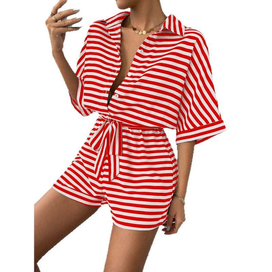Damer Stribet Kort Jumpsuit Stilla