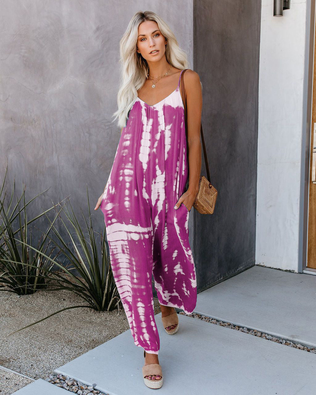 Dame Elegant Jumpsuit med Spaghetti-stropper og vide ben Stilla
