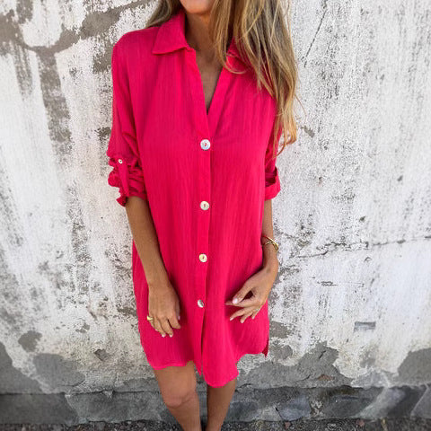 Dame afslappet skjortekjole i let materiale Stilla