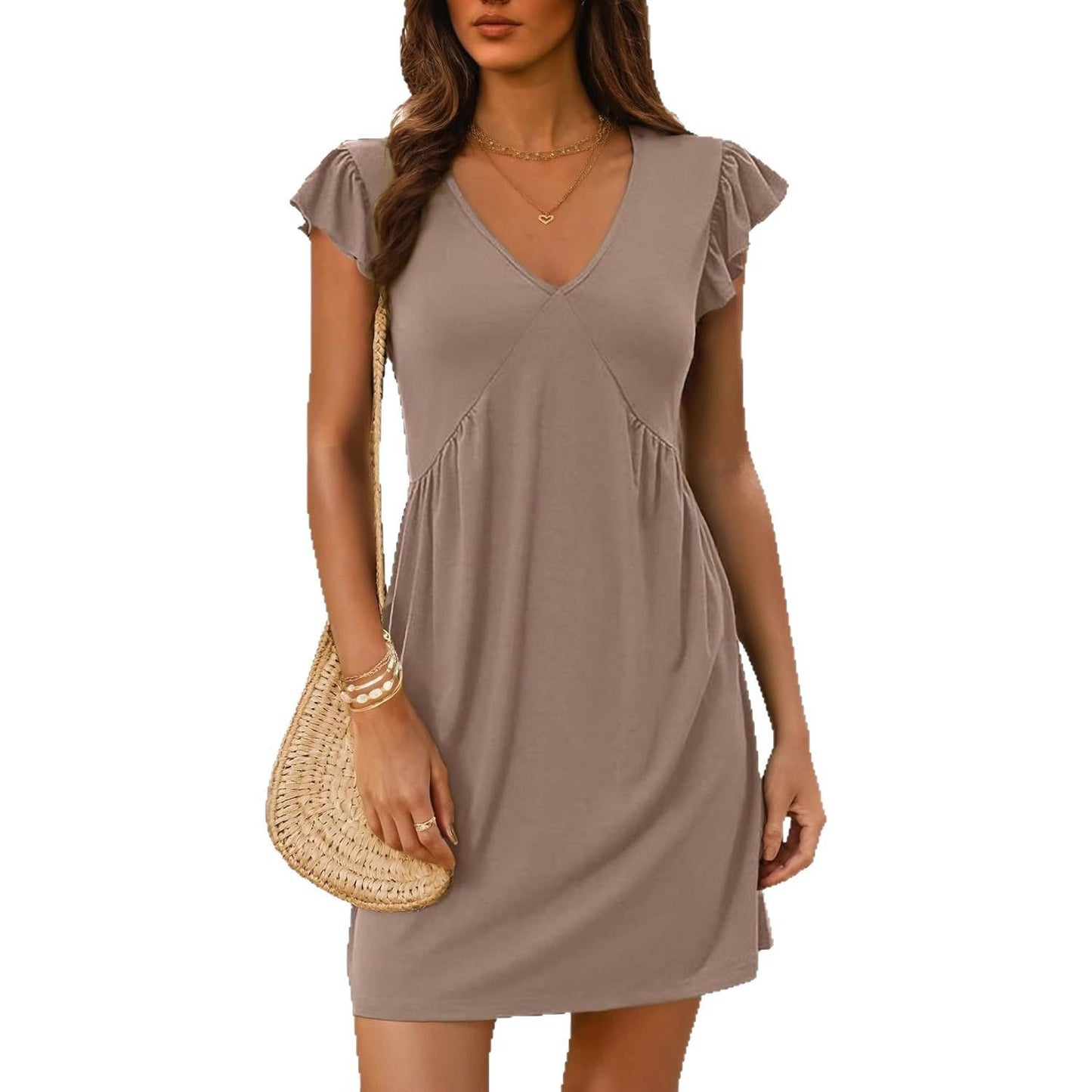 Dame afslappet omslagskjorte med flæsedetaljer og dyb V-udskæring Stilla