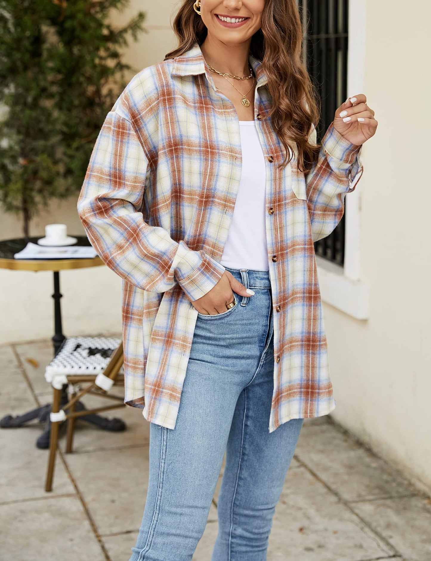 Femme Afslappet Fit Flannel Knap-Up Skjorte Stilla