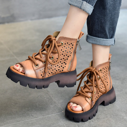 Dame Åben Snørestøvletter med dekorativ udskæring og stabil sål Stilla