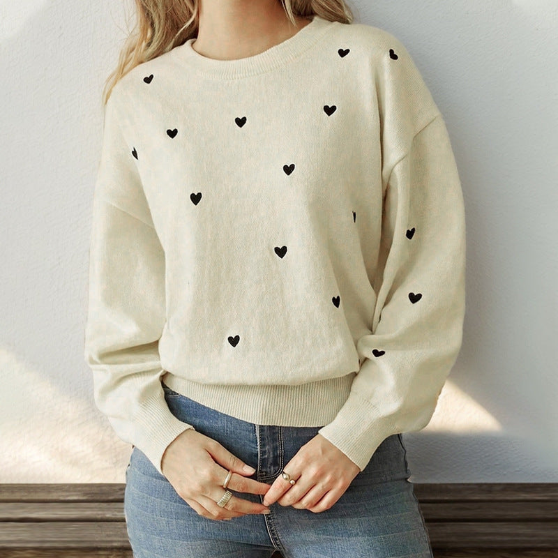 Damer hyggelig sweater med hjerte motiver Stilla