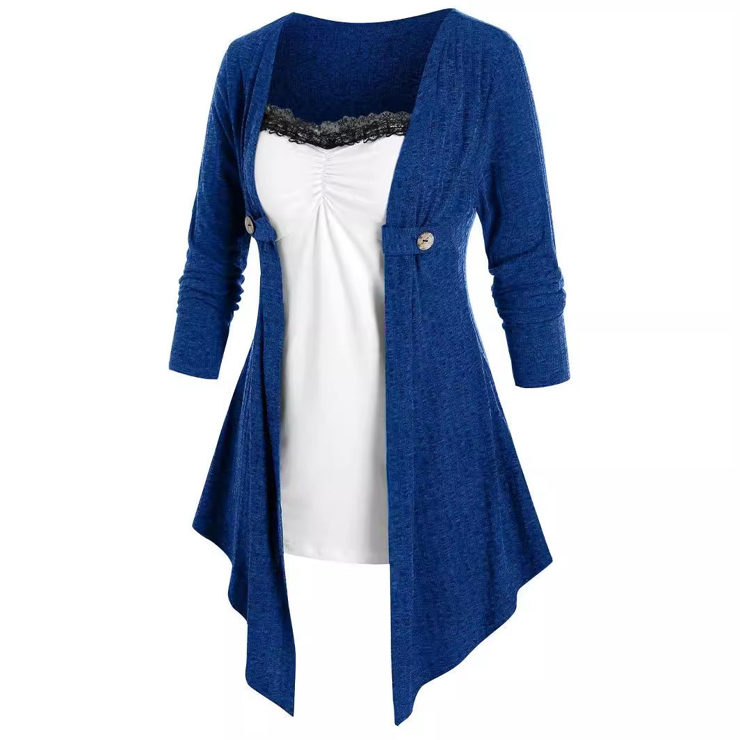 Dame Åben Strikjakke med asymmetrisk søm og knapdetalje Stilla