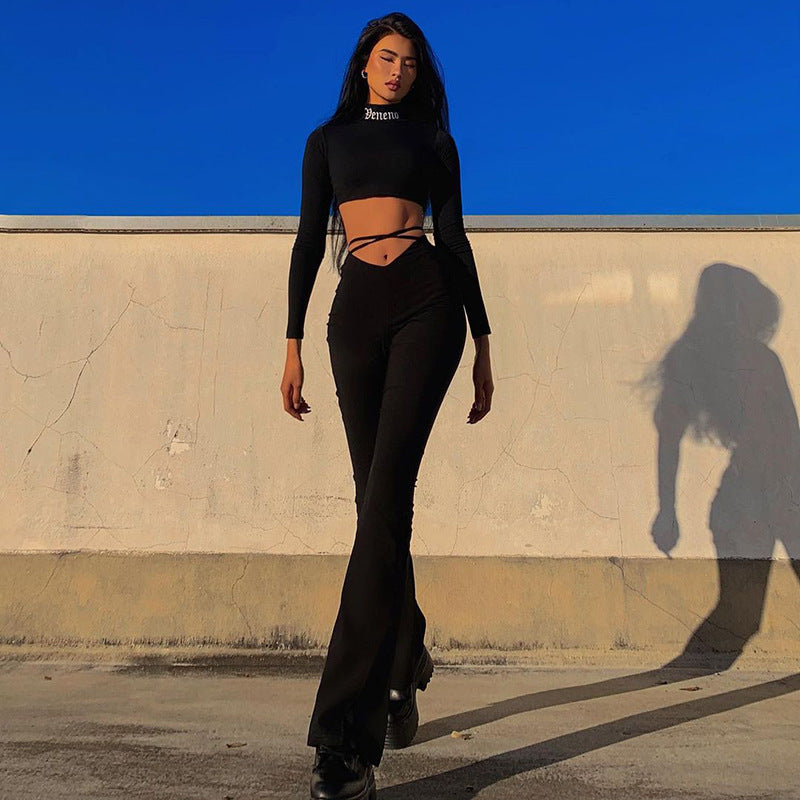 Dame flare jumpsuit med åben rygudskæring og moderne bandeau Stilla