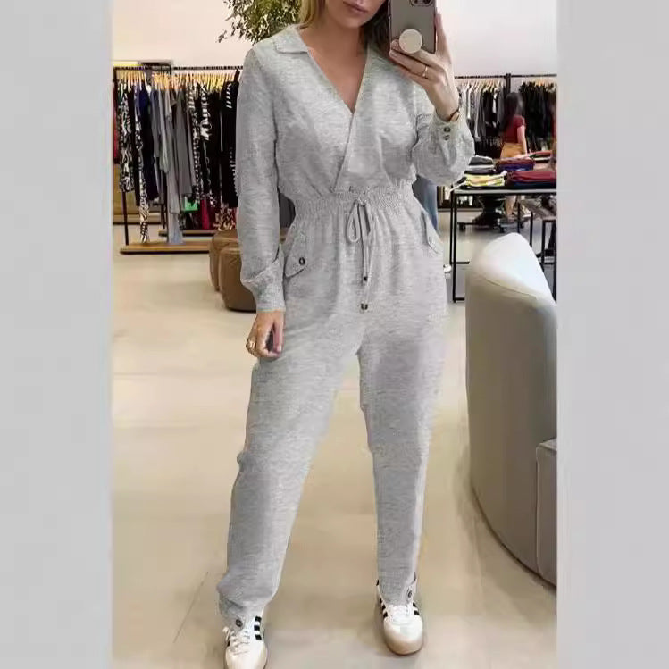 Dame Elegant Jumpsuit med vidde ben og taljerbart design Stilla
