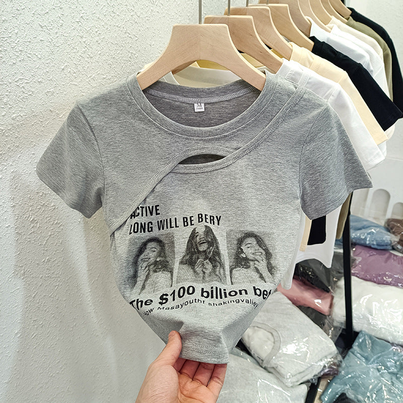 Femme Artistic Cut-Out Grafik T-Shirt Stilla
