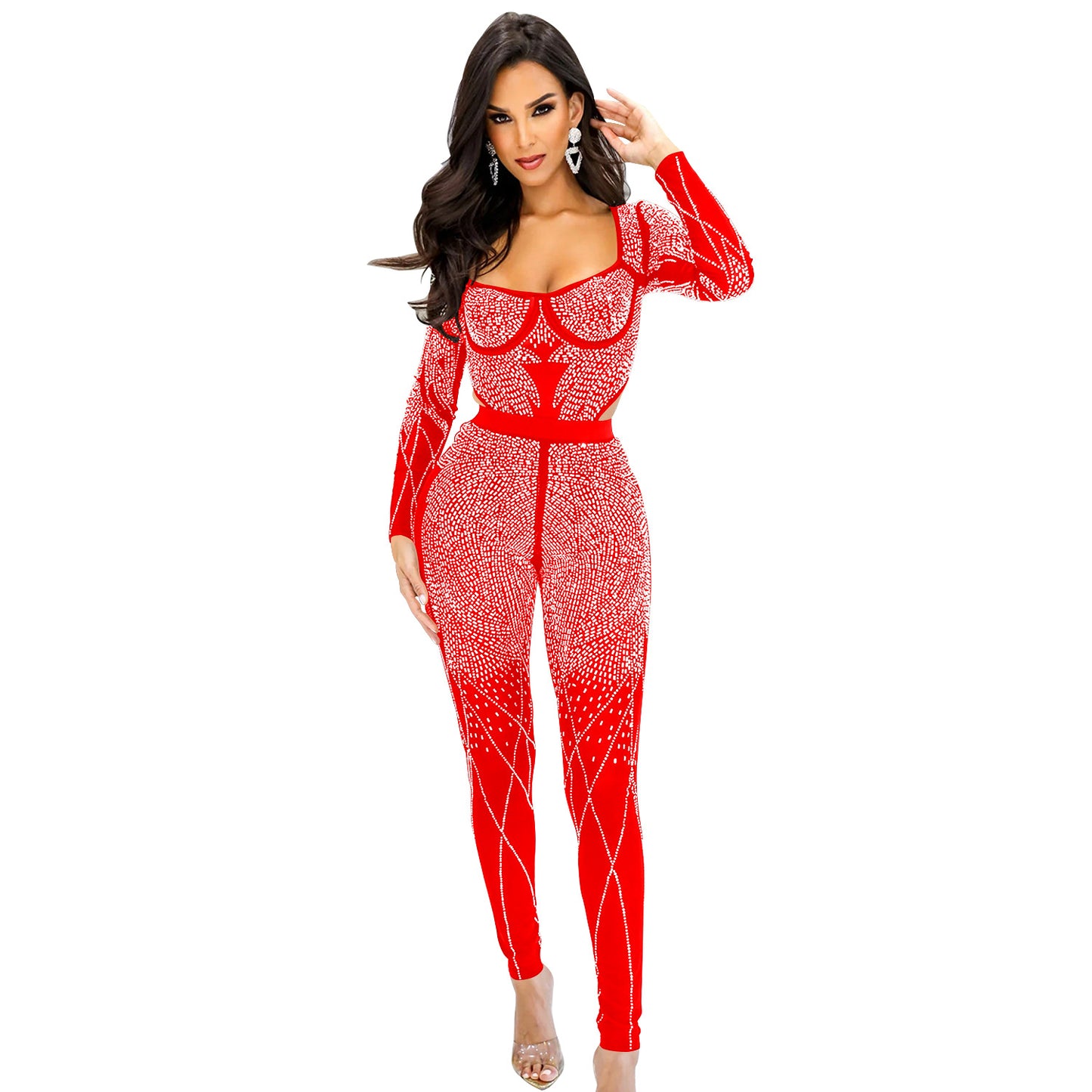 Dame Glamourøst Jumpsuit med Strassdekorationer og elegant design Stilla