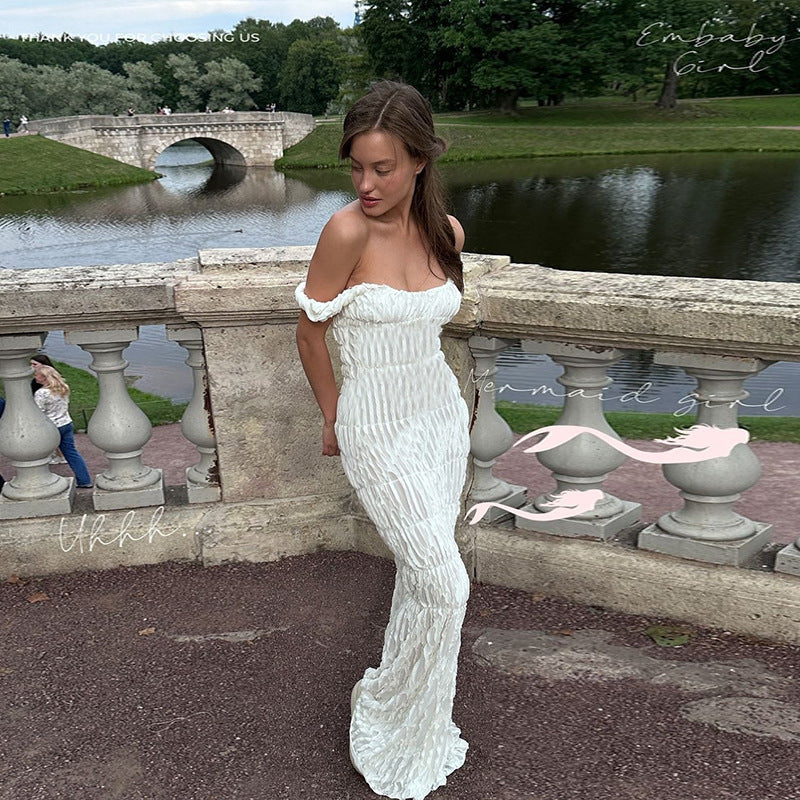 Dame Elegant En-Skulder Maxi Kjole Stilla 1751522472