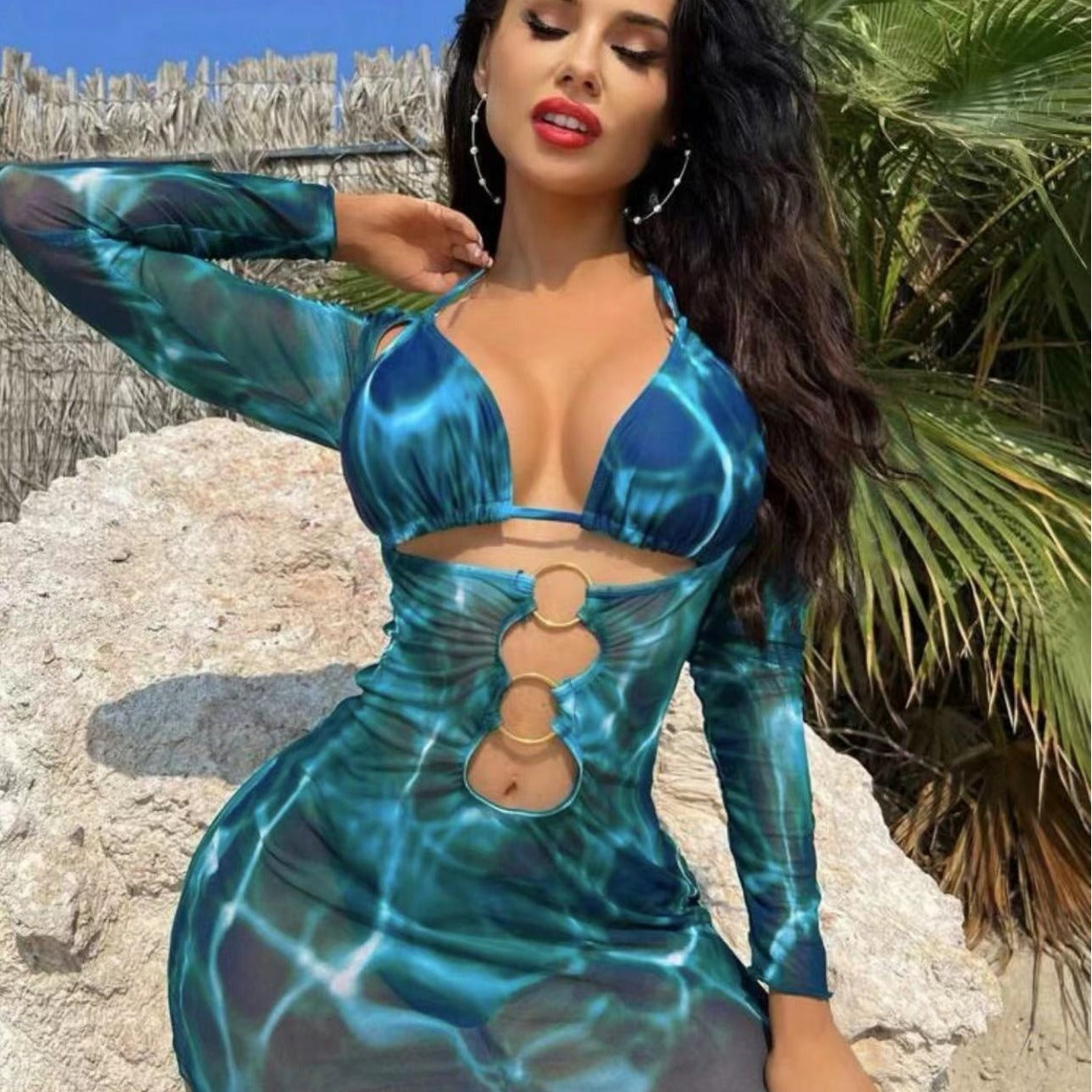 Dame Cut-Out Langærmet Badedragt Kjole Stilla