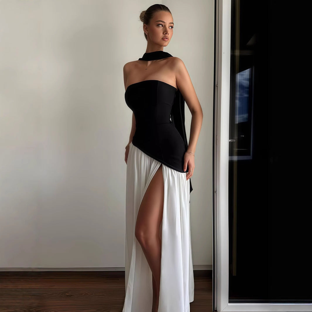 Dame Elegant Bustierkjole med høj slids og skinnende overdel Stilla