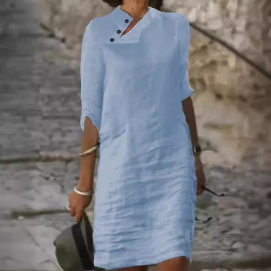 Dame afslappet linnedragt med modige knapdetaljer Stilla