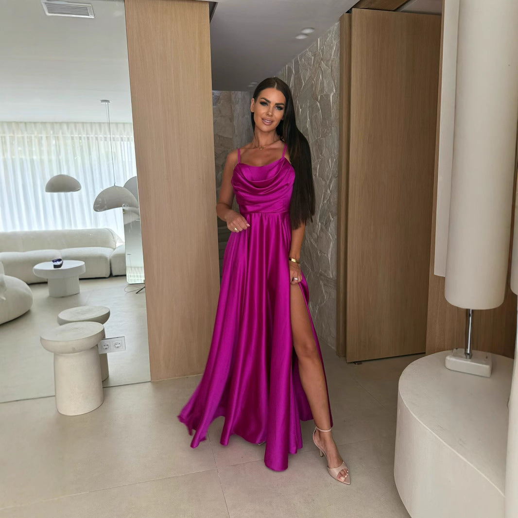 Dame Elegant aftenkjole med smart hjerteudskæring og flydende skørt Stilla