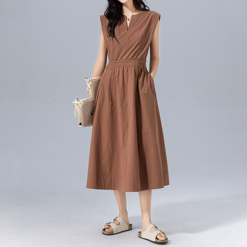 Dame afslappet A-linje kjole med høj talje og sidelommer Stilla