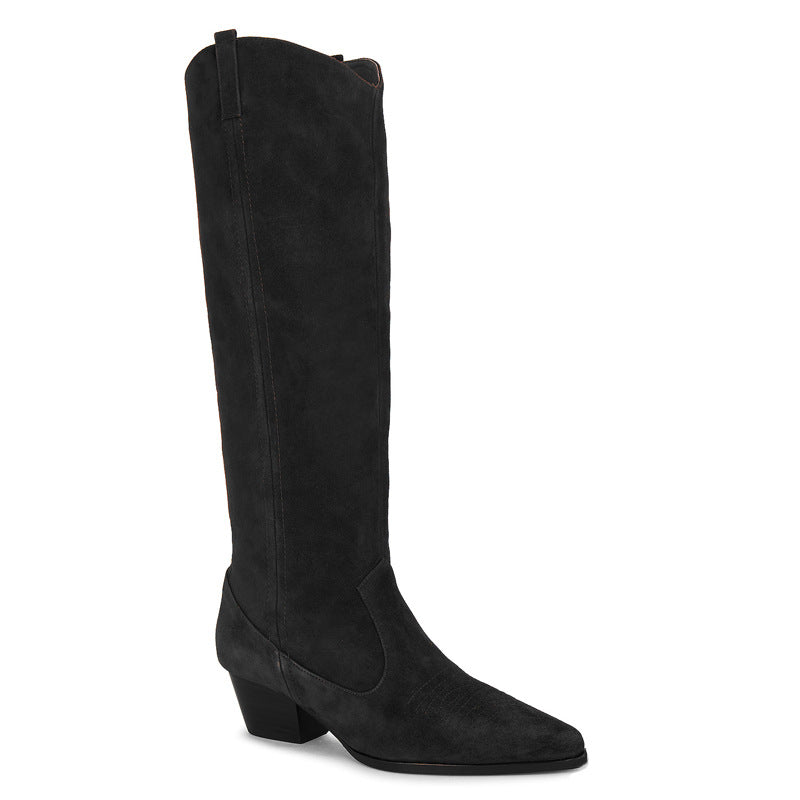Femme Over-the-Knee Suede Westernstøvler med skulptureret hæl Stilla