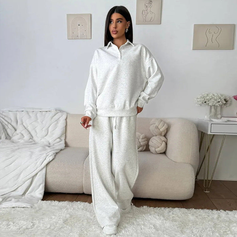 Dame afslappet polo shirt og bred bukser sæt Stilla