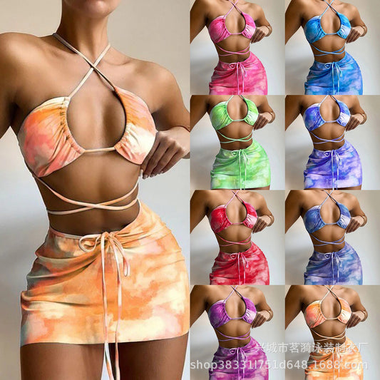 Dame Farverigt Crop-Top og Nederdele-Sæt Stilla