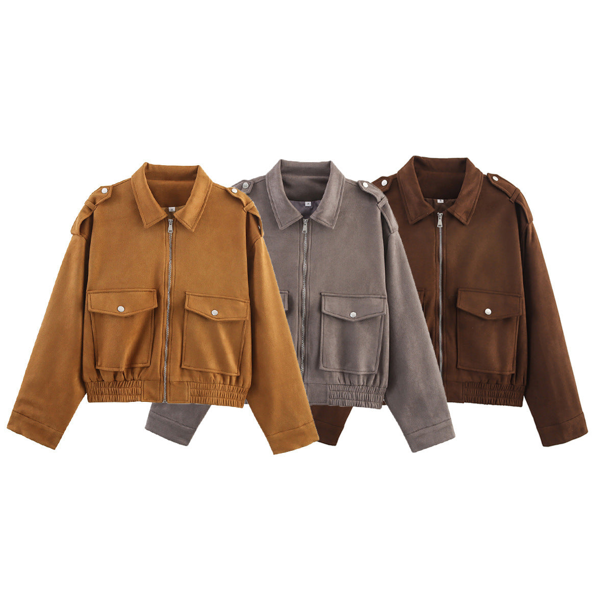 Dame afslappet kunstlæder bomberjakke med praktiske lommer Stilla