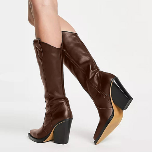 Femme Western-stil knælange stiletto-støvler med dekorative detaljer  Stilla