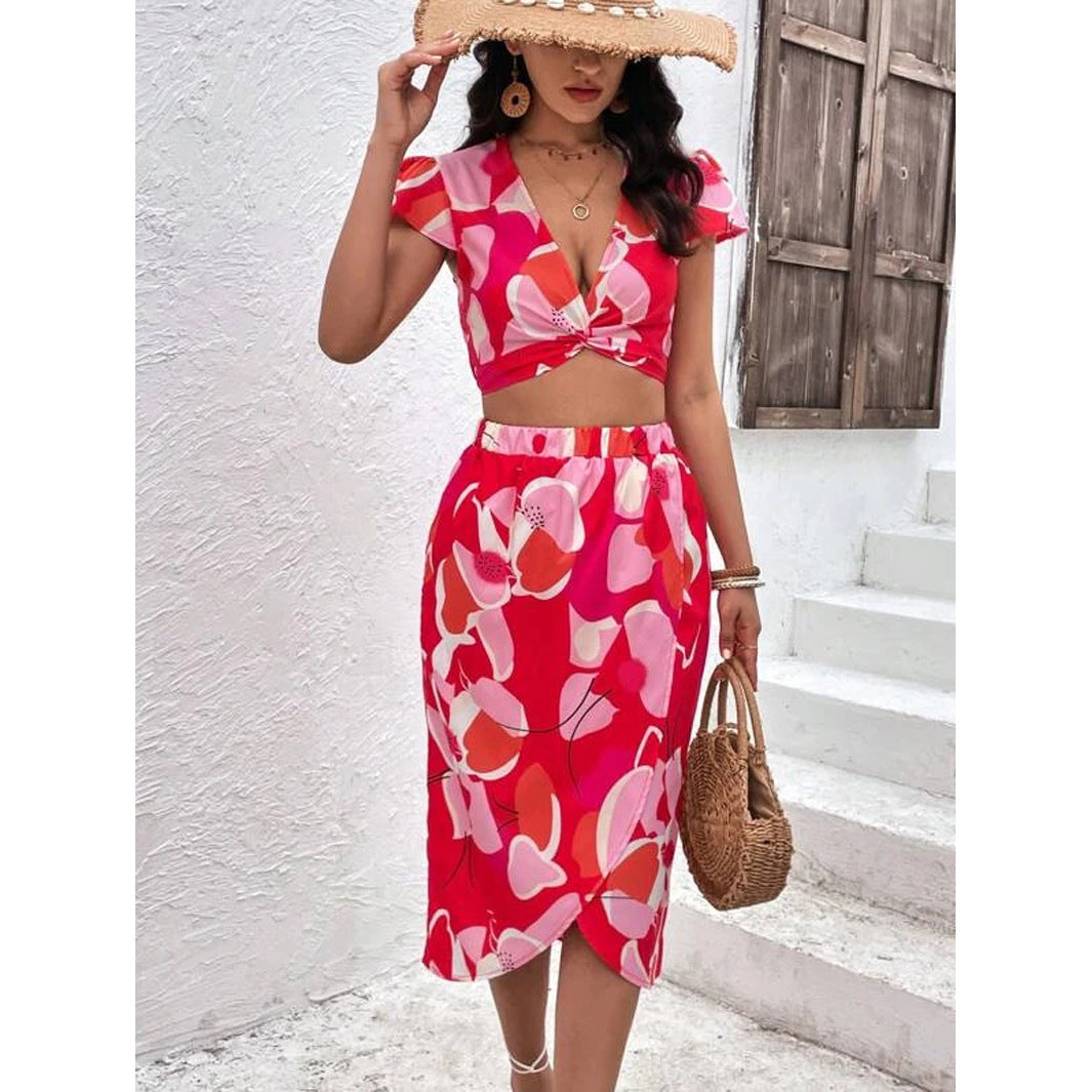 Dame Crop-Top og Nederdel Sæt Stilla