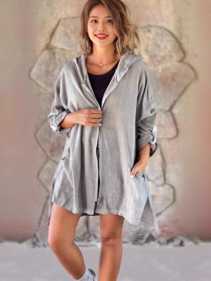 Dame afslappet hættejakke med lynlås og praktiske lommer Stiila