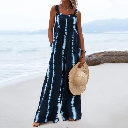 Dame Casual Jumpsuit med moderigtigt Tie-Dye-mønster og praktiske lommer Stilla