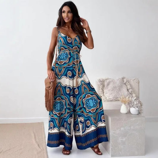 Dame slidstærk jumpsuit med bredt ben og bohemiantryk Stilla