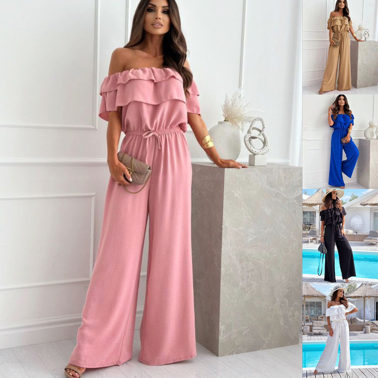 Dame jumpsuit med flydende snit og elastisk taljebånd Stilla