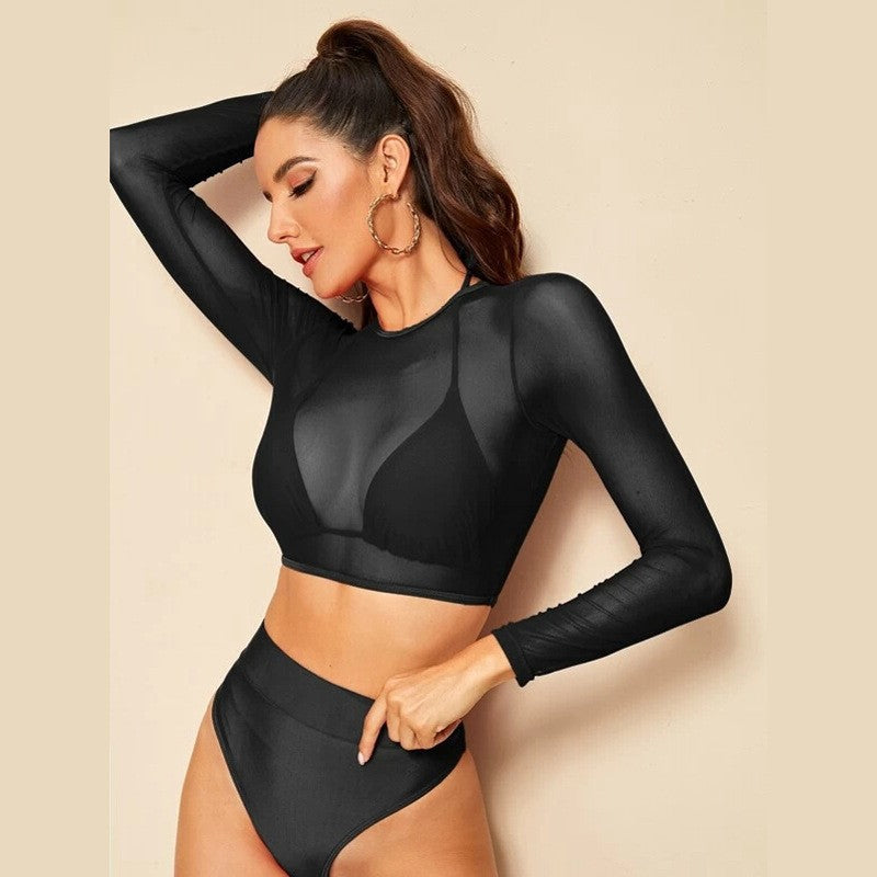 Dame stilfuld sport bikini med langærmet crop-top og høj, behagelig talje Stilla