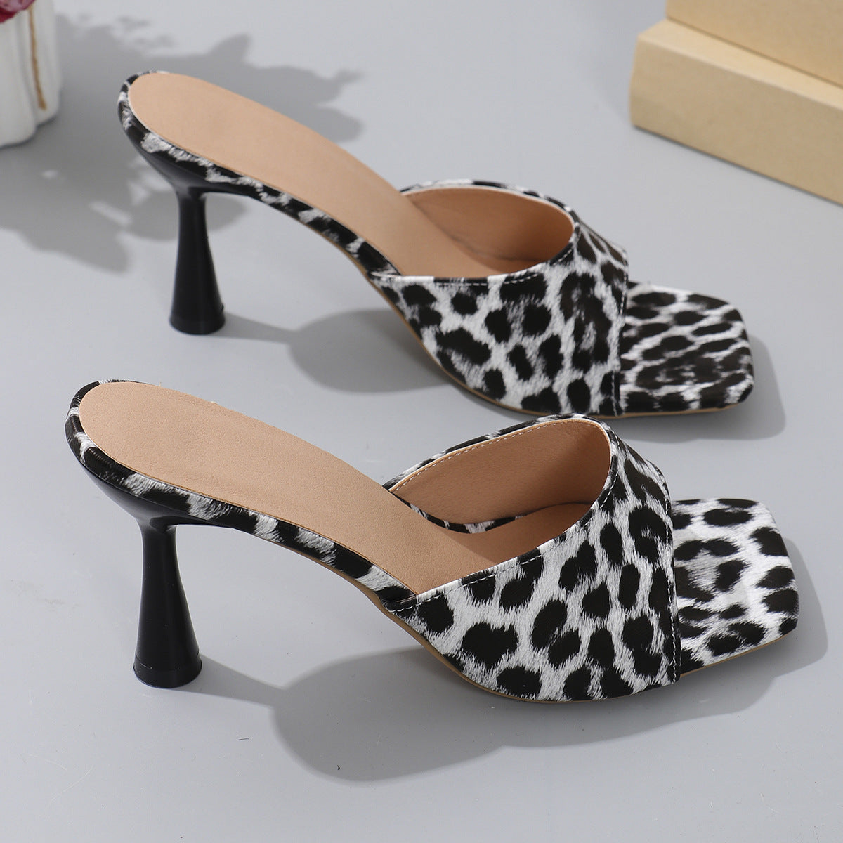 Dame Åbne High Heel Pantoletten med mode Slange-Design og behagelig Indersål Stilla